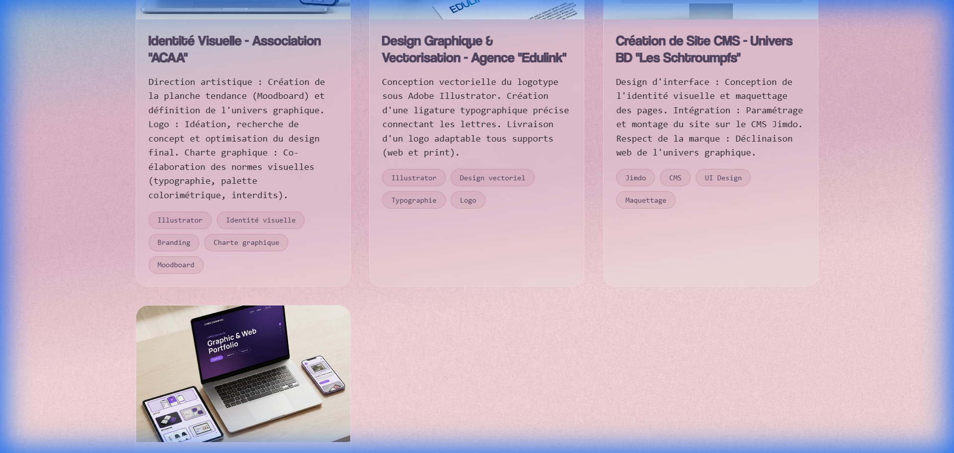 Page réalisations du portfolio